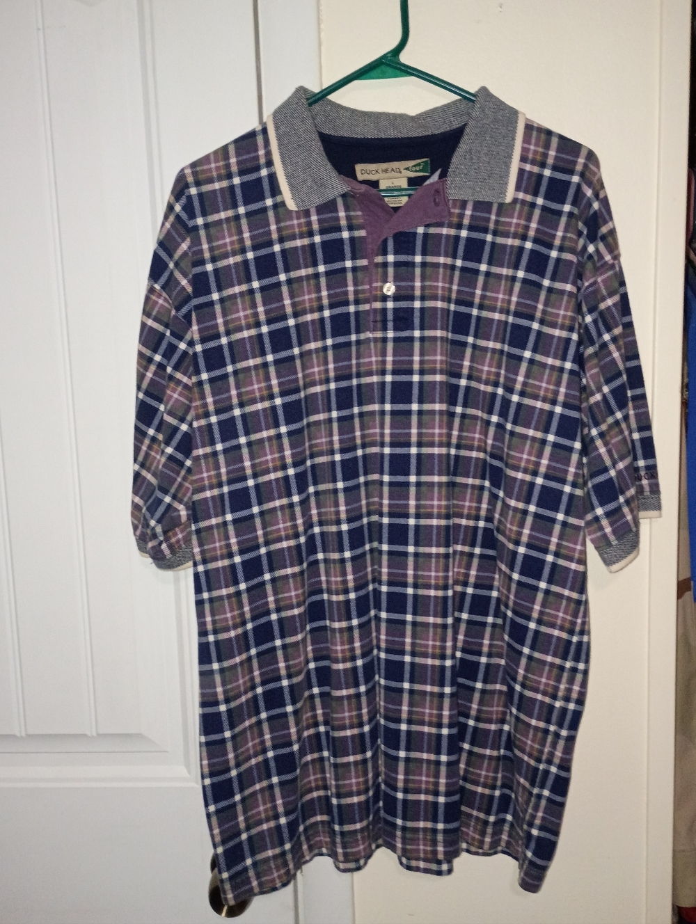 Duck Head Men’s Plaid Polo in Navy, Purple and Gray